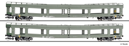 Tillig 01135 - TT - 2-tlg. Set Autotransportwagen, DR, Ep. IV